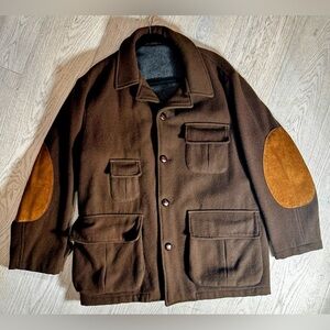 Em’s Of Mason’s Wool Peacoat Overcoat Jacket Patch Vintage suede Patch 48R